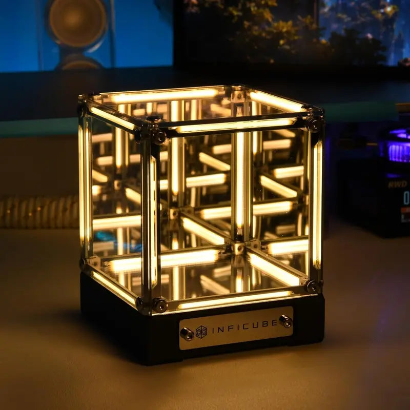 Endless Portal 4D Infinity Mirror Cube Light, 2000Mah Rechargeable Touch Dimmable Abyss Lamp, USB-C Sci-Fi LED Desk Light for Gaming Room, Bedroom & Futuristic Decor