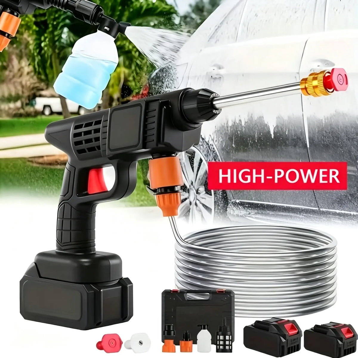 48V Heavy-Duty Cordless Pressure Washer with Foam Sprayer, 2 Rechargeable Batteries & 4 Interchangeable Nozzles for Cars, Patios & Garden
