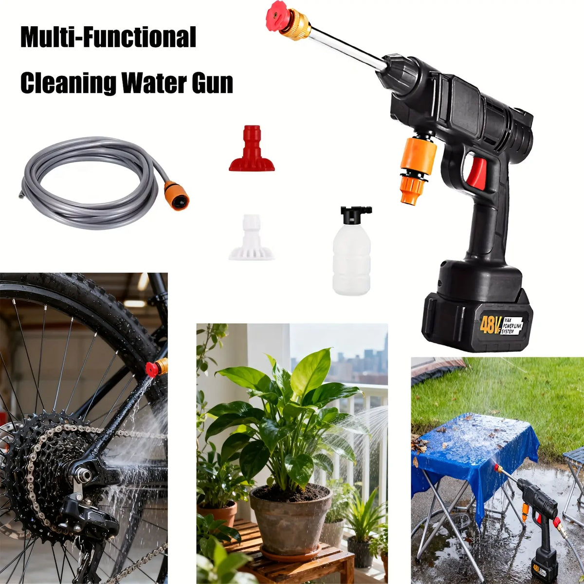 48V Heavy-Duty Cordless Pressure Washer with Foam Sprayer, 2 Rechargeable Batteries & 4 Interchangeable Nozzles for Cars, Patios & Garden