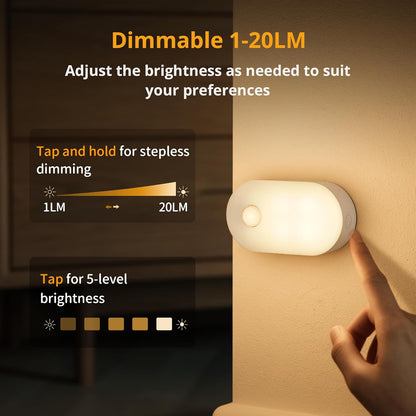 Rechargeable Battery Night Light with Motion Sensor, Portable Mini Warm White LED Stick-On Closet Light, Adjustable Brightness for Bathroom, Bedroom, Kitchen, Cabinet, Stairs, Hallway, 2-Pack