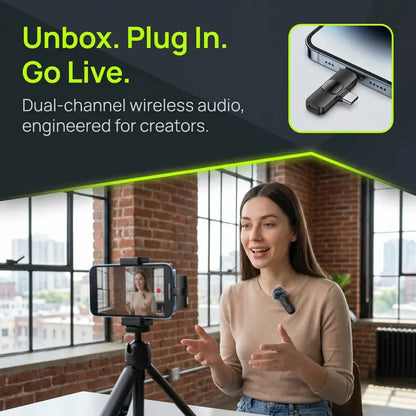 Wireless Mini Lavalier Microphone for Iphone, Ipad & Android, Noise-Cancelling Plug & Play Lapel Mic with USB Rechargeable Design, Ideal for Short-Video Creation, Vlogs and Live Streaming-Mm1