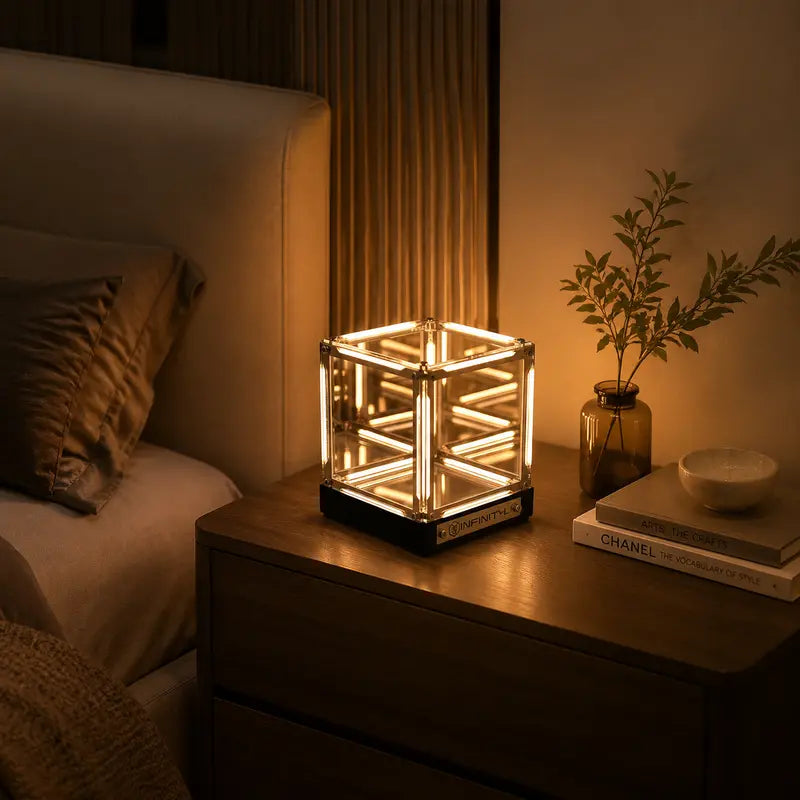 Endless Portal 4D Infinity Mirror Cube Light, 2000Mah Rechargeable Touch Dimmable Abyss Lamp, USB-C Sci-Fi LED Desk Light for Gaming Room, Bedroom & Futuristic Decor
