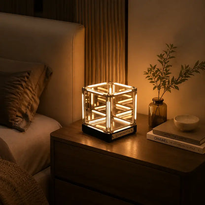 Endless Portal 4D Infinity Mirror Cube Light, 2000Mah Rechargeable Touch Dimmable Abyss Lamp, USB-C Sci-Fi LED Desk Light for Gaming Room, Bedroom & Futuristic Decor