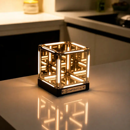 Endless Portal 4D Infinity Mirror Cube Light, 2000Mah Rechargeable Touch Dimmable Abyss Lamp, USB-C Sci-Fi LED Desk Light for Gaming Room, Bedroom & Futuristic Decor