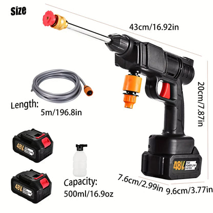 48V Heavy-Duty Cordless Pressure Washer with Foam Sprayer, 2 Rechargeable Batteries & 4 Interchangeable Nozzles for Cars, Patios & Garden