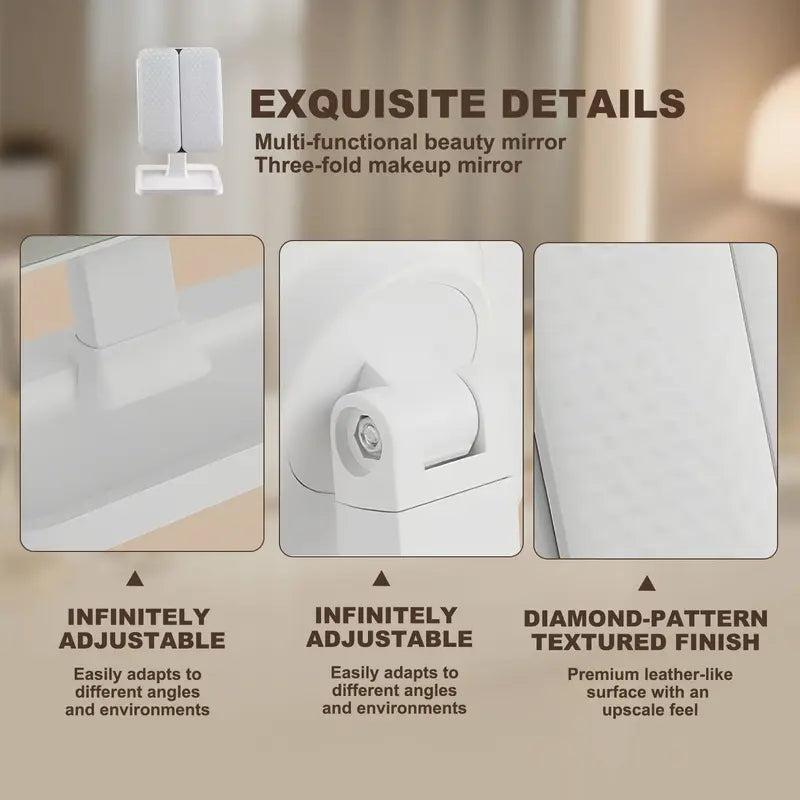 Foldable LED Makeup Mirror with 3 Light Modes, 2X/3X Magnification, Touch Dimmable, 360° Rotating Portable Vanity Mirror