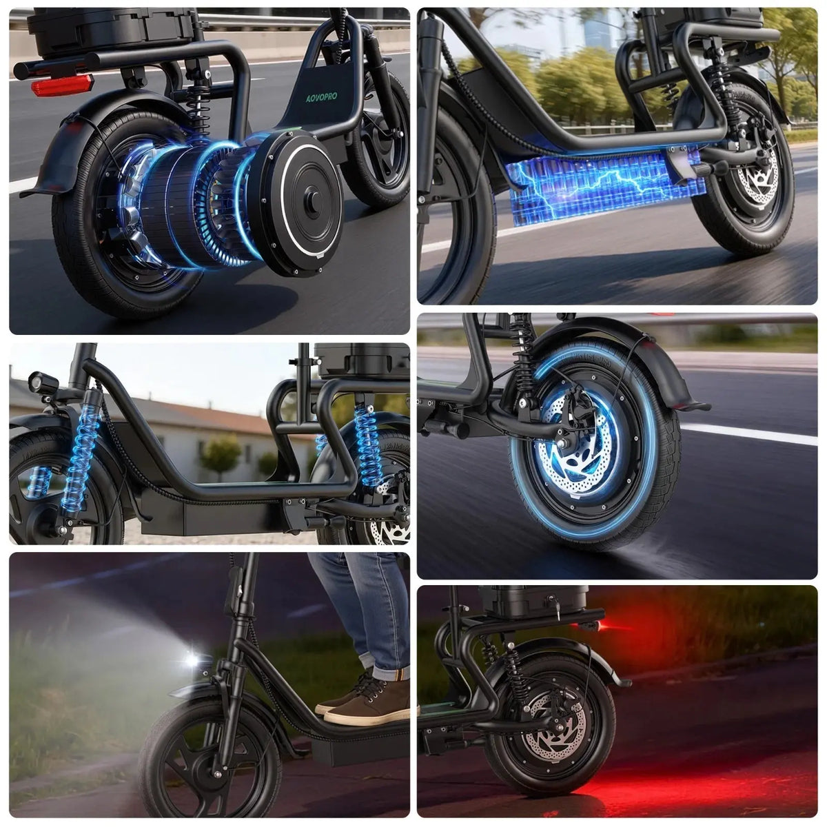 42V Dual Battery Foldable Electric Scooter with Seat, Rear Storage Box, 500W Peak Power, 22MPH Fast Speed, 21-27 Mi Range, 14" Anti-Slip Inflatable Tires, Dual Brake System, 51Lbs Lightweight, 265Lbs Max Load, Waterproof LED Headlamp