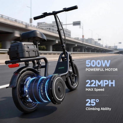42V Dual Battery Foldable Electric Scooter with Seat, Rear Storage Box,500W Peak Power, 22MPH Fast Speed, 21-27 Mi Range, 14" Anti-Slip Inflatable Tires, Dual Brake System, 51Lbs Lightweight, 265Lbs Max Load, Waterproof LED Headlamp