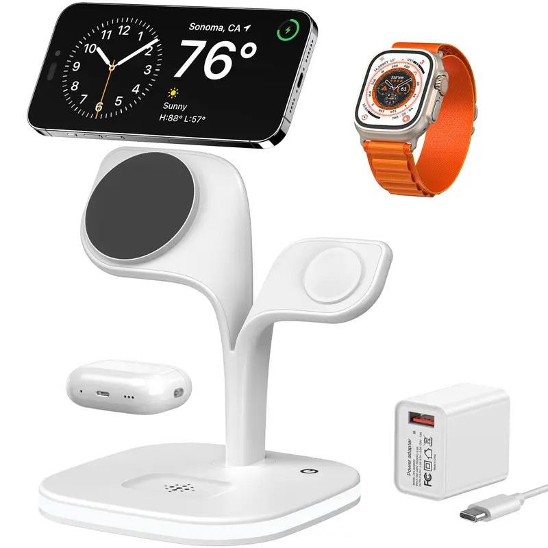 3-In-1 Foldable Magnetic Wireless Charger with Foldable Base - Smart Watch Charger, Phone Pad, Station Dock, Cool Gadgets, Night Light, for Iphone 17/16/15/14/13/12 Pro Max, Watch 11/10/9/8/7/SE, Airpods 4/3/2/Pro - Portable Stand for Home, Travel