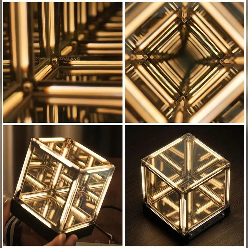 Endless Portal 4D Infinity Mirror Cube Light, 2000Mah Rechargeable Touch Dimmable Abyss Lamp, USB-C Sci-Fi LED Desk Light for Gaming Room, Bedroom & Futuristic Decor