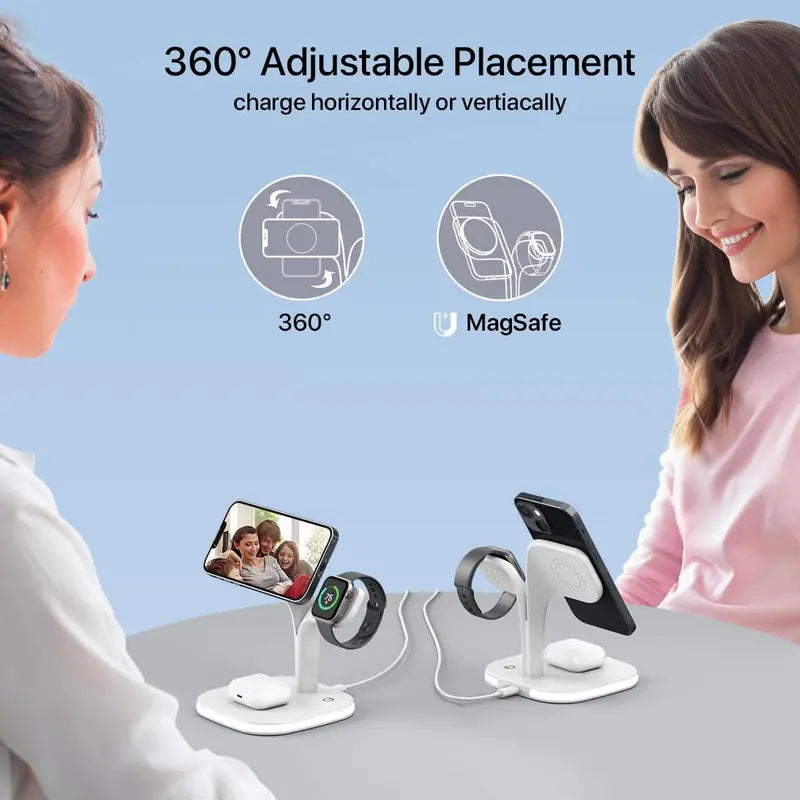3-In-1 Foldable Magnetic Wireless Charger with Foldable Base - Smart Watch Charger, Phone Pad, Station Dock, Cool Gadgets, Night Light, for Iphone 17/16/15/14/13/12 Pro Max, Watch 11/10/9/8/7/SE, Airpods 4/3/2/Pro - Portable Stand for Home, Travel