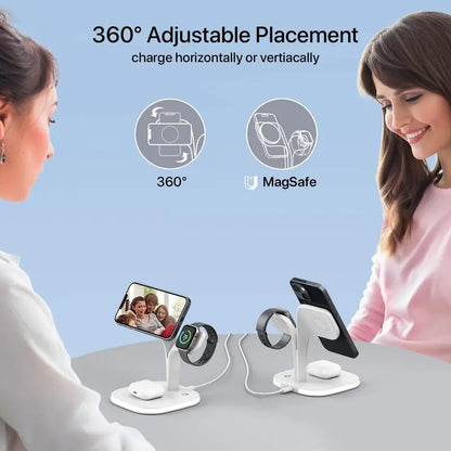 3-In-1 Foldable Magnetic Wireless Charger with Foldable Base - Smart Watch Charger, Phone Pad, Station Dock, Cool Gadgets, Night Light, for Iphone 17/16/15/14/13/12 Pro Max, Watch 11/10/9/8/7/SE, Airpods 4/3/2/Pro - Portable Stand for Home, Travel