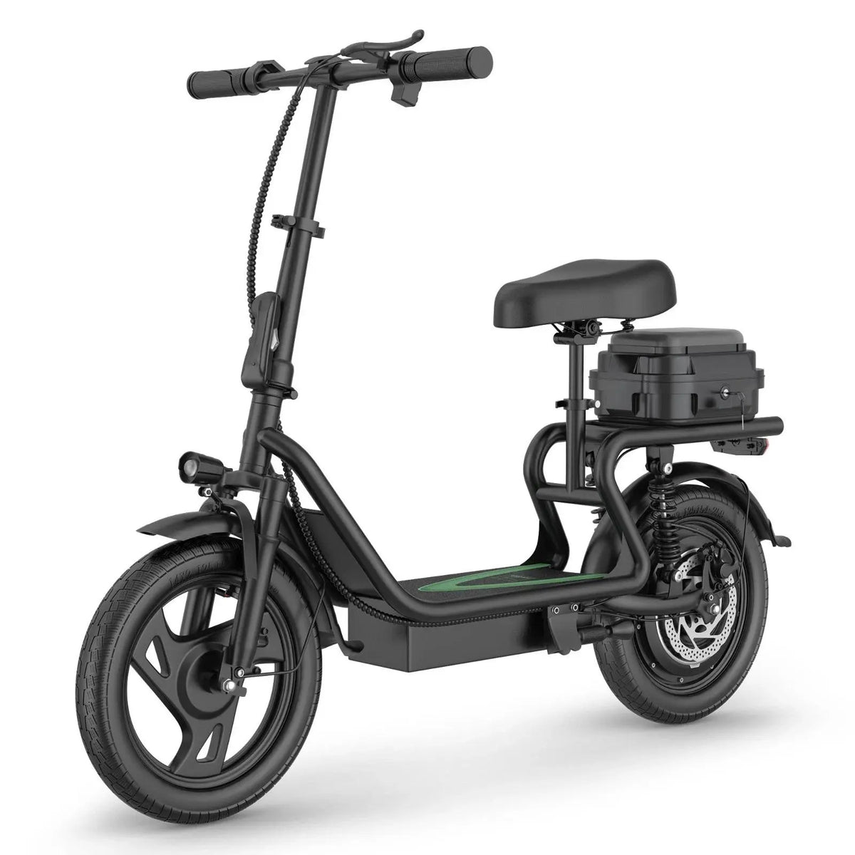 42V Dual Battery Foldable Electric Scooter with Seat, Rear Storage Box, 500W Peak Power, 22MPH Fast Speed, 21-27 Mi Range, 14" Anti-Slip Inflatable Tires, Dual Brake System, 51Lbs Lightweight, 265Lbs Max Load, Waterproof LED Headlamp