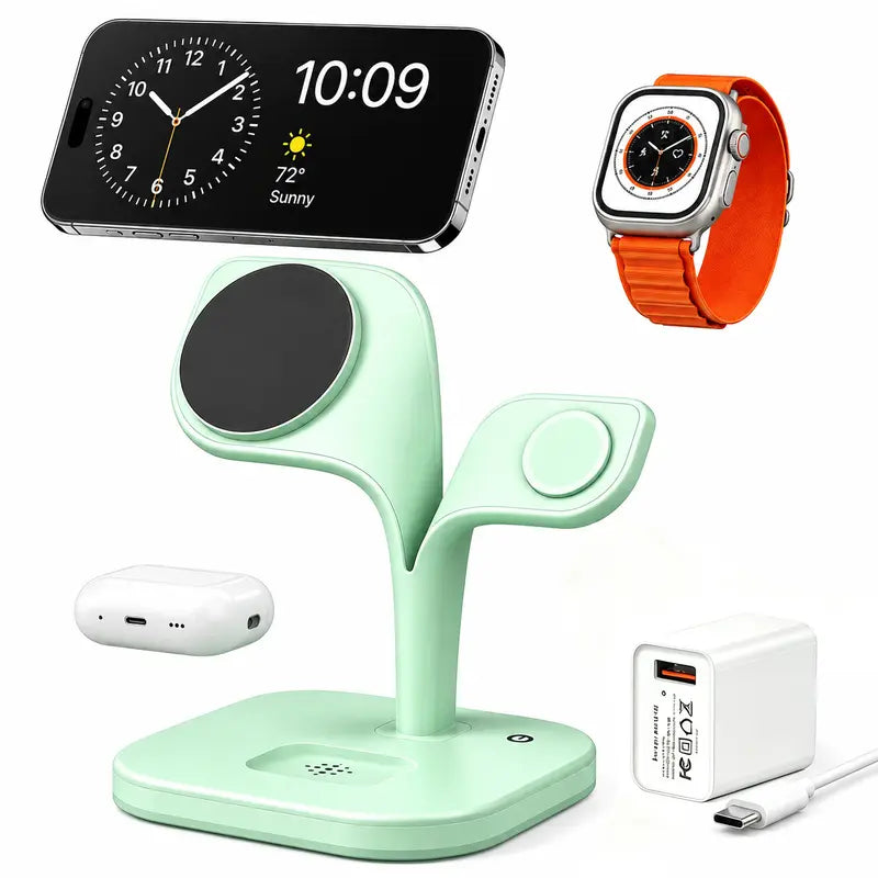 3-In-1 Foldable Magnetic Wireless Charger with Foldable Base - Smart Watch Charger, Phone Pad, Station Dock, Cool Gadgets, Night Light, for Iphone 17/16/15/14/13/12 Pro Max, Watch 11/10/9/8/7/SE, Airpods 4/3/2/Pro - Portable Stand for Home, Travel