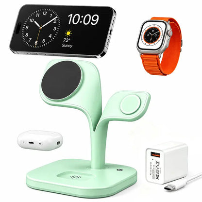 3-In-1 Foldable Magnetic Wireless Charger with Foldable Base - Smart Watch Charger, Phone Pad, Station Dock, Cool Gadgets, Night Light, for Iphone 17/16/15/14/13/12 Pro Max, Watch 11/10/9/8/7/SE, Airpods 4/3/2/Pro - Portable Stand for Home, Travel