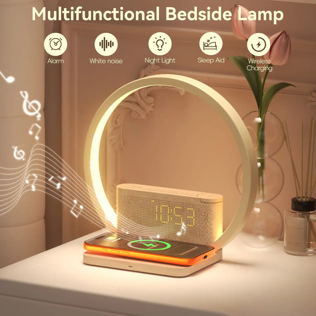New Upgraded Sunrise Alarm Clock with Improved Wireless Charging – Wake up Light, White Noise Machine, Snooze Alarm, 10 Sleep Sounds & Touch Night Lamp for Bedroom