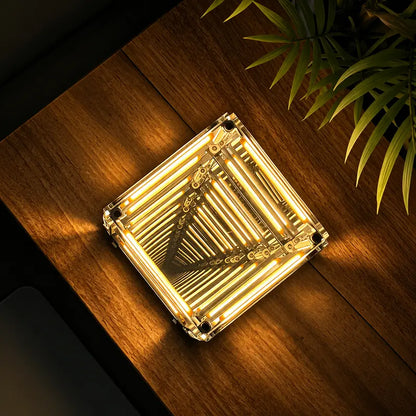Endless Portal 4D Infinity Mirror Cube Light, 2000Mah Rechargeable Touch Dimmable Abyss Lamp, USB-C Sci-Fi LED Desk Light for Gaming Room, Bedroom & Futuristic Decor