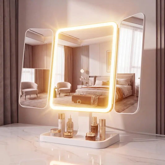 Foldable LED Makeup Mirror with 3 Light Modes, 2X/3X Magnification, Touch Dimmable, 360° Rotating Portable Vanity Mirror