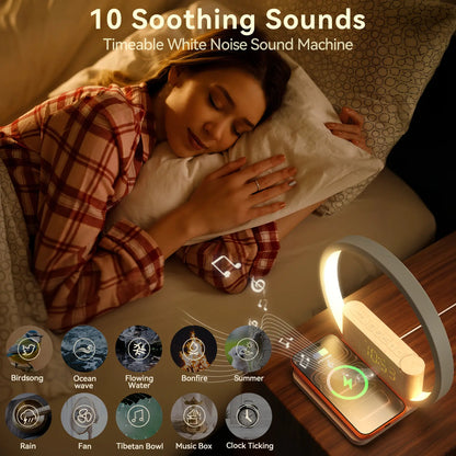 New Upgraded Sunrise Alarm Clock with Improved Wireless Charging – Wake up Light, White Noise Machine, Snooze Alarm, 10 Sleep Sounds & Touch Night Lamp for Bedroom