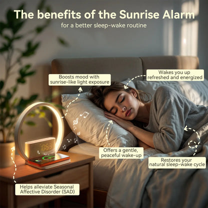 New Upgraded Sunrise Alarm Clock with Improved Wireless Charging – Wake up Light, White Noise Machine, Snooze Alarm, 10 Sleep Sounds & Touch Night Lamp for Bedroom